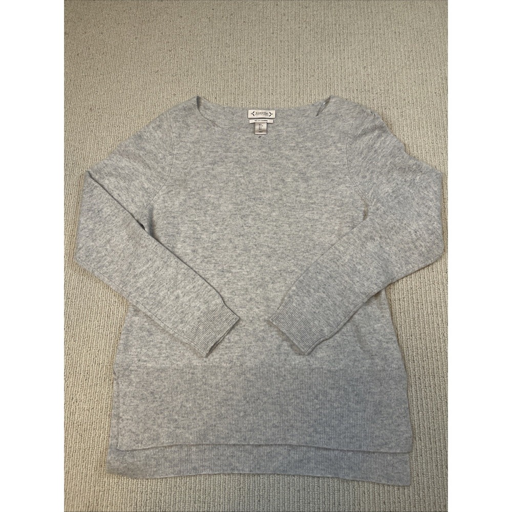 Nanette Lepore Sweater Women's Large Gray 100% Cashmere Longline Slit Pullover